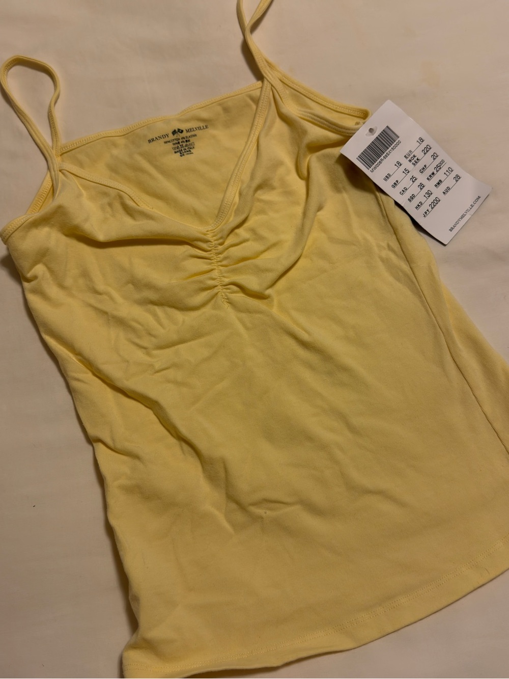NWT Brandy Melville Yellow Ruched V-Neck Tank